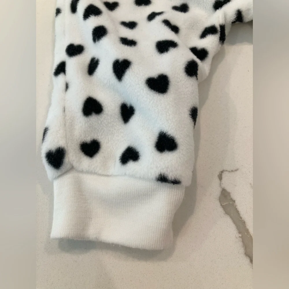 Baby girl white black heart fleece footie pajamas pjs zipper sleeper no foot 3mo